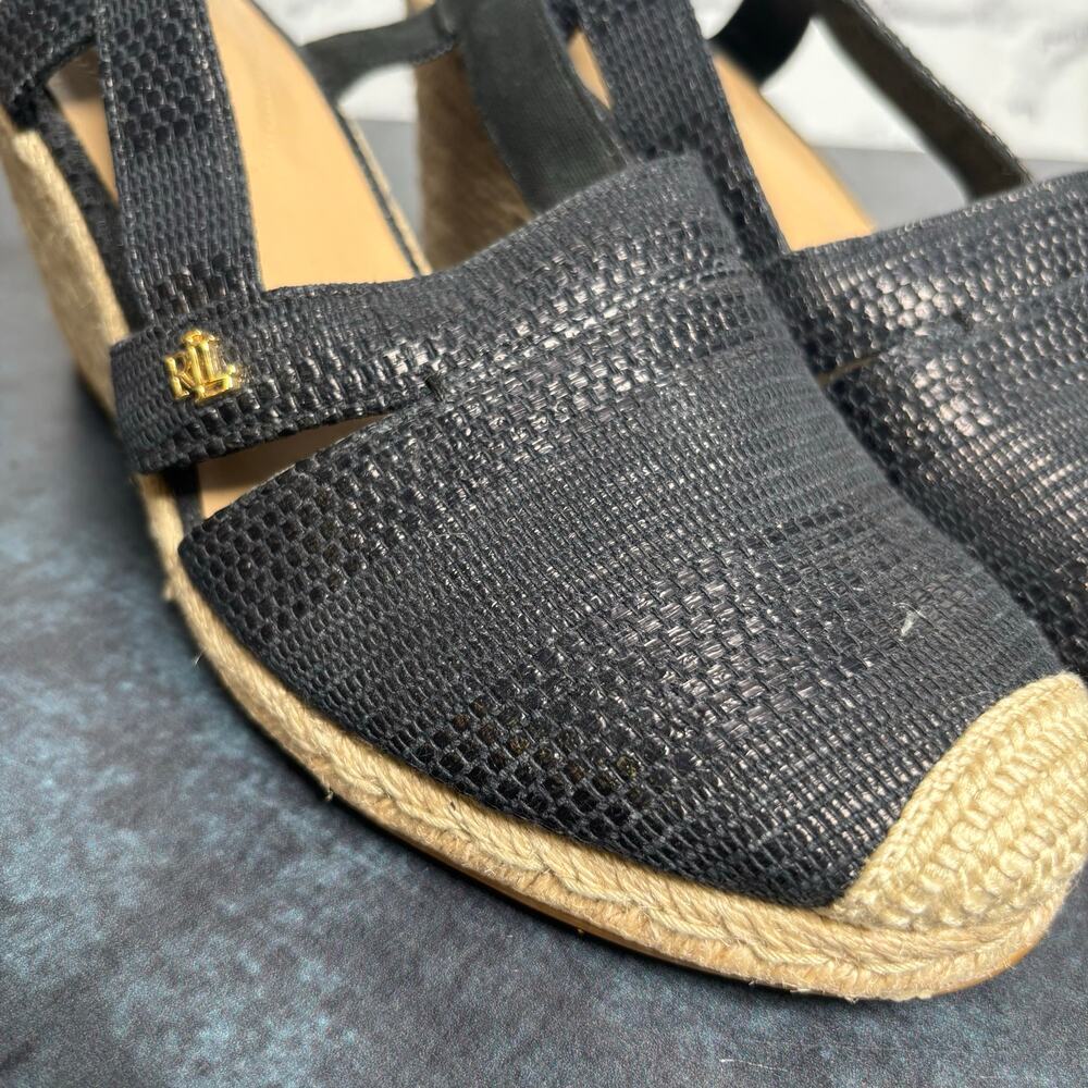 Lauren Ralph Lauren Penelopie Wedge Espadrille Sandals Black Size 10 - Picture 4 of 8